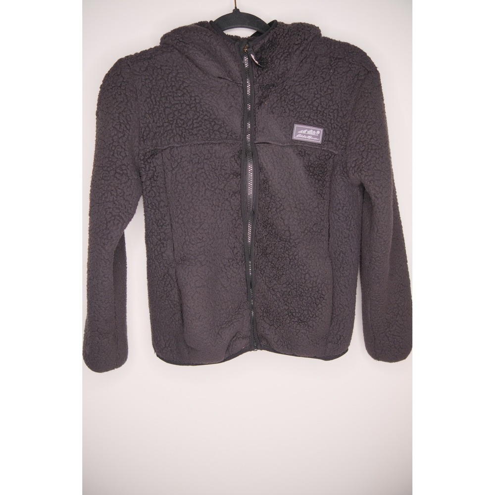 Kids Eddie Bauer Fleece Lined Hooded Jacket Charcoal‎ Gray Full Zip Size M